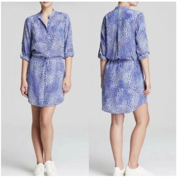 Rebecca Taylor Silk Mini Dress Size 2 Blue Leopard Print Fairy Core Boho Preppy - Picture 1 of 7